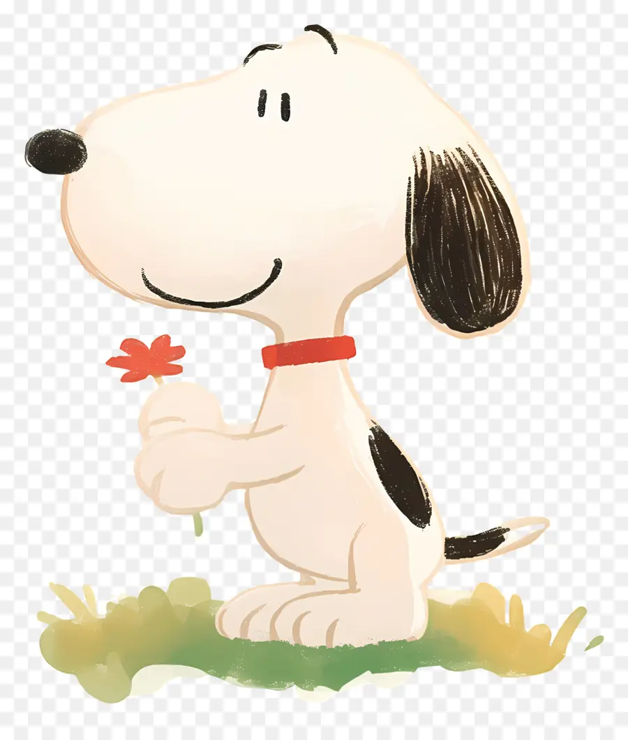 Snoopy，Anjing Kartun Dengan Bunga PNG