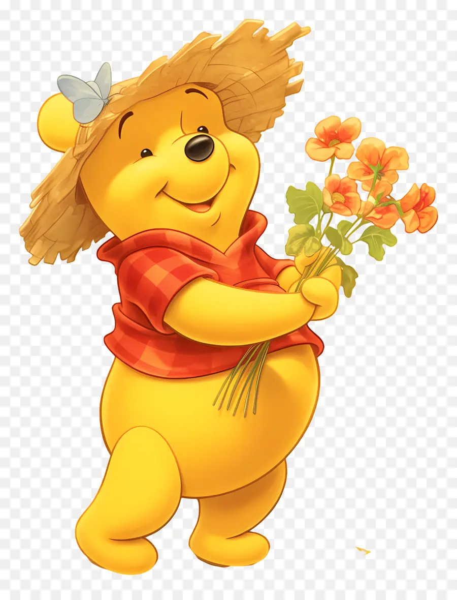 Winnie Si Beruang，Beruang Kuning Dengan Bunga PNG