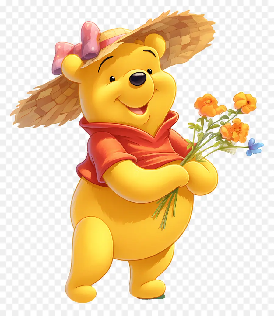 Winnie Si Beruang，Beruang Kuning Dengan Bunga PNG