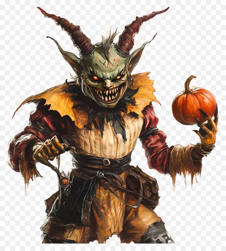 Setan Halloween，Labu Memegang Goblin PNG