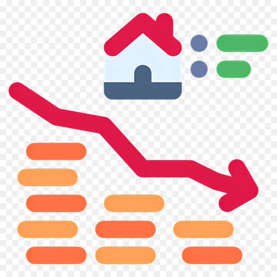 Investasi Turun，Rumah Dengan Grafik Menurun PNG