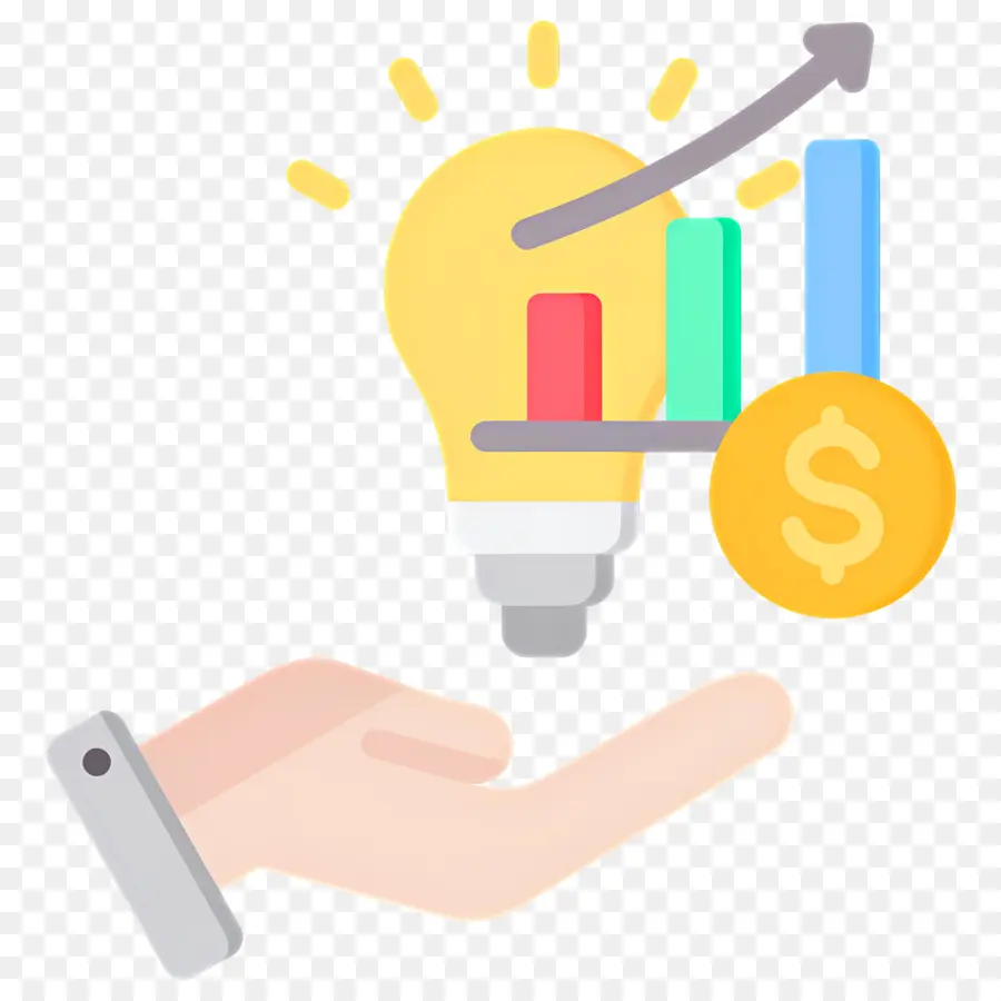 Penelitian Investasi，Tangan Dengan Bola Lampu Dan Grafik PNG