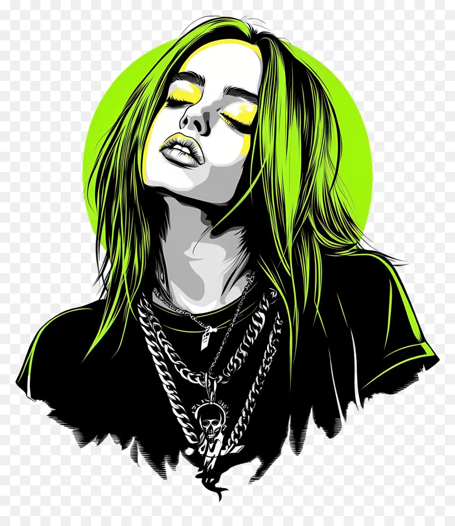 Billie Eilish，Ilustrasi Penuh Warna PNG