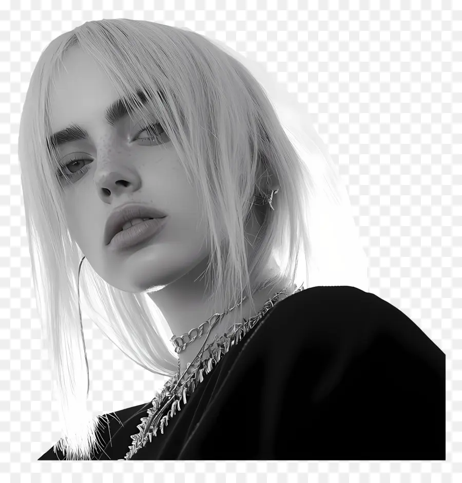 Billie Eilish，Potret Hitam Putih PNG