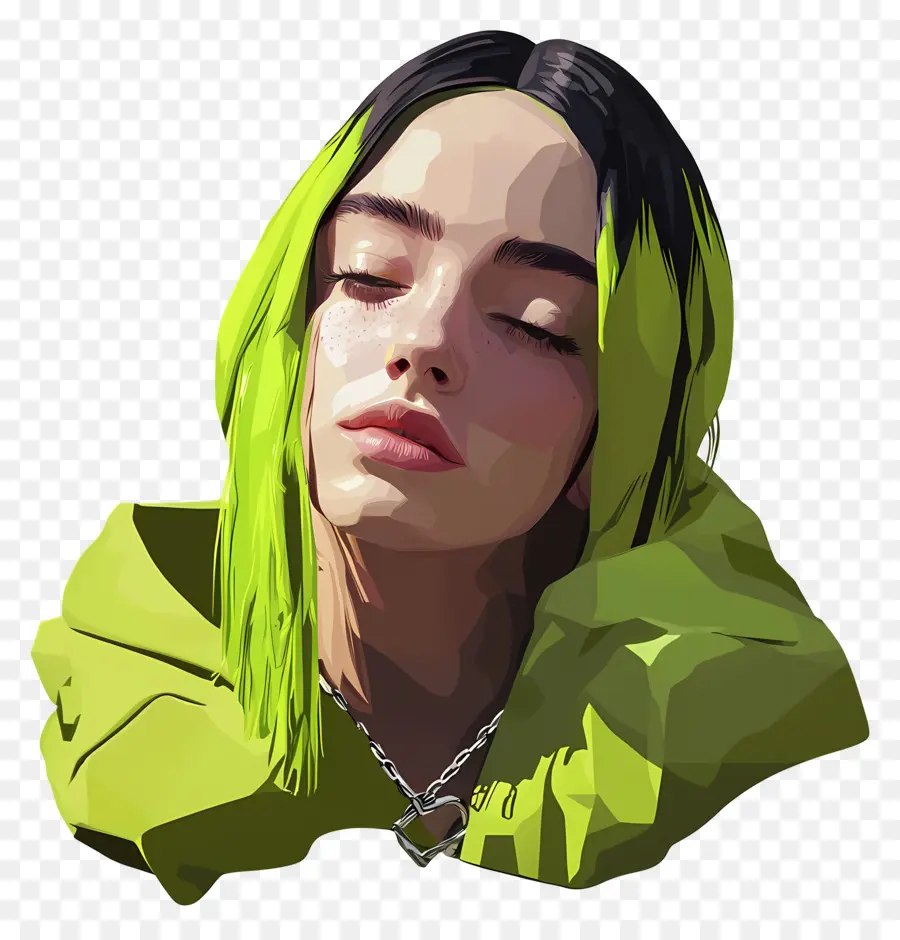 Billie Eilish，Potret Bergaya Dengan Rambut Hijau PNG