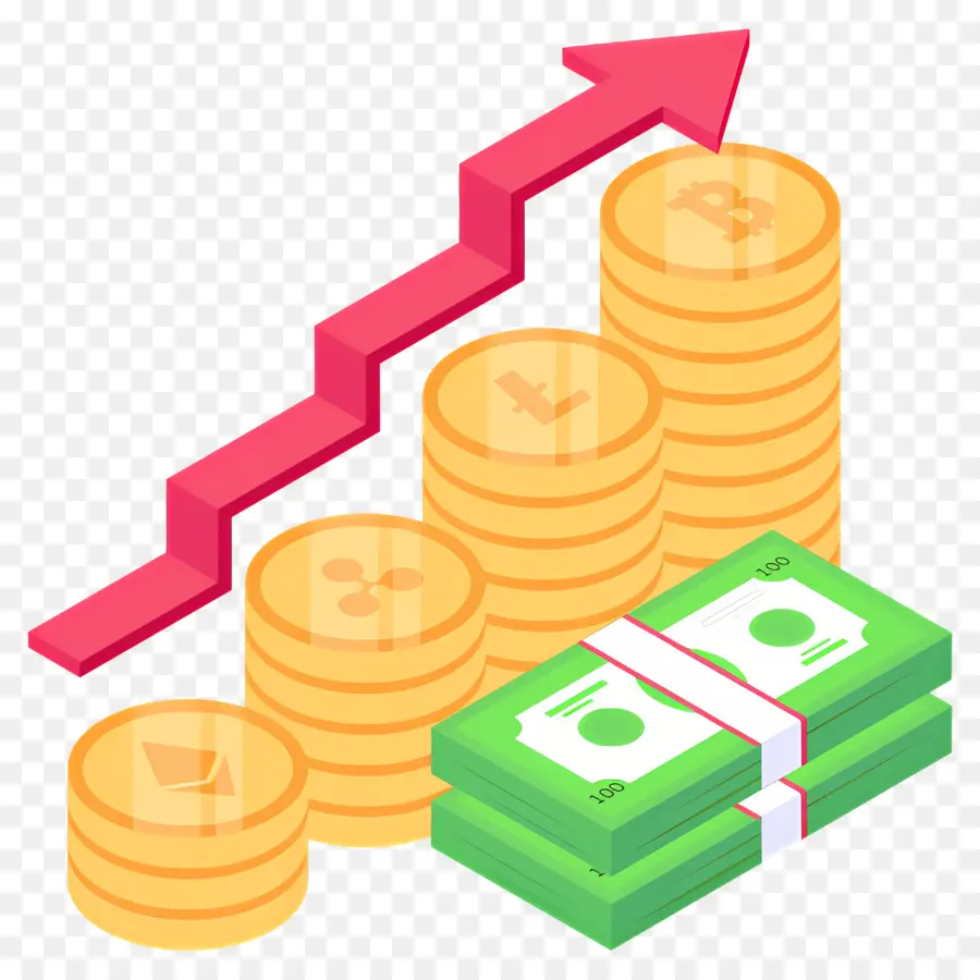 Pasar Saham，Panah Kuning Dan Koin PNG
