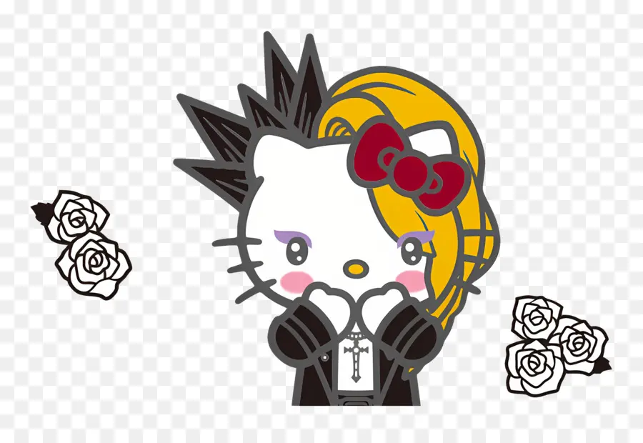 Yoshikitty，Karakter Kartun Dengan Rambut Runcing Dan Mawar PNG