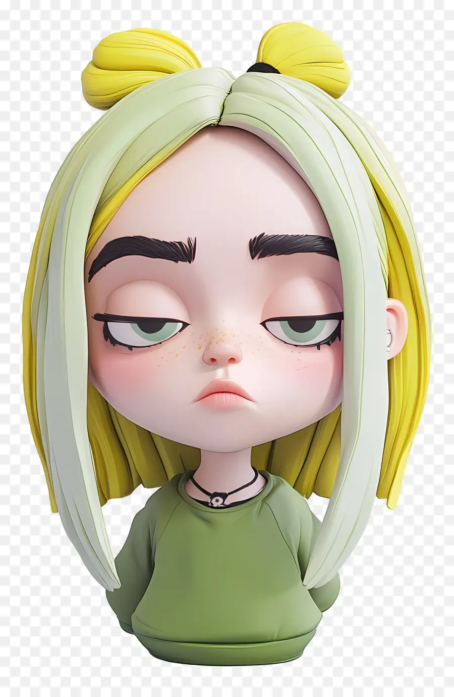 Billie Eilish，Karakter Chibi Dengan Rambut Hijau PNG