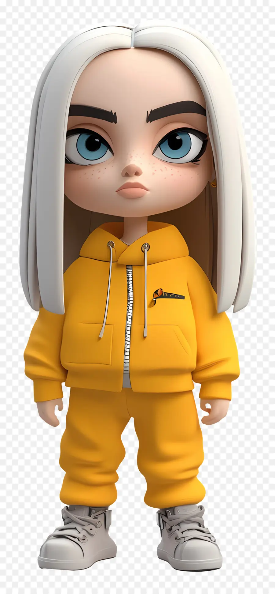 Billie Eilish，Karakter 3d Dengan Pakaian Kuning PNG