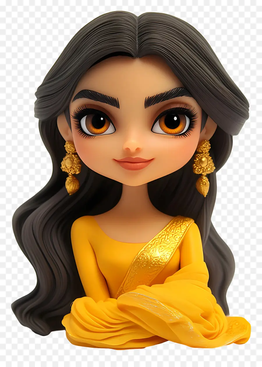 Deepika Padukone，Karakter Chibi Berwarna Kuning PNG