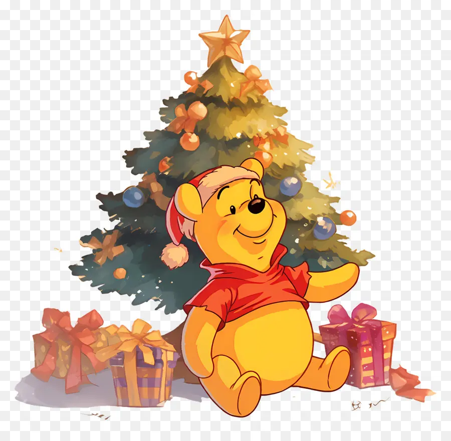 Winnie Si Beruang，Beruang Dengan Pohon Natal PNG