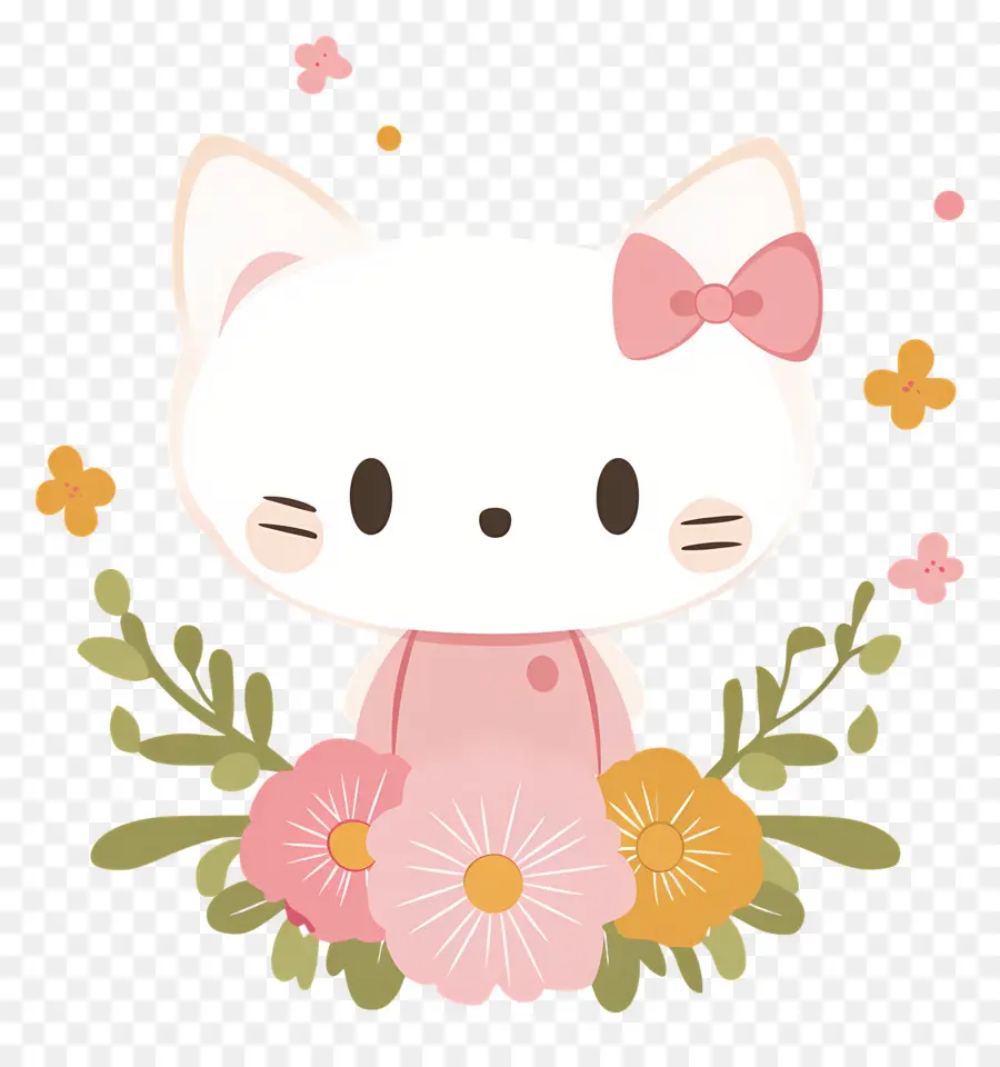 Stiker Hello Kitty，Kucing Putih Dengan Bunga PNG