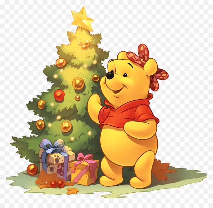 Winnie Si Beruang，Beruang Dengan Pohon Natal PNG