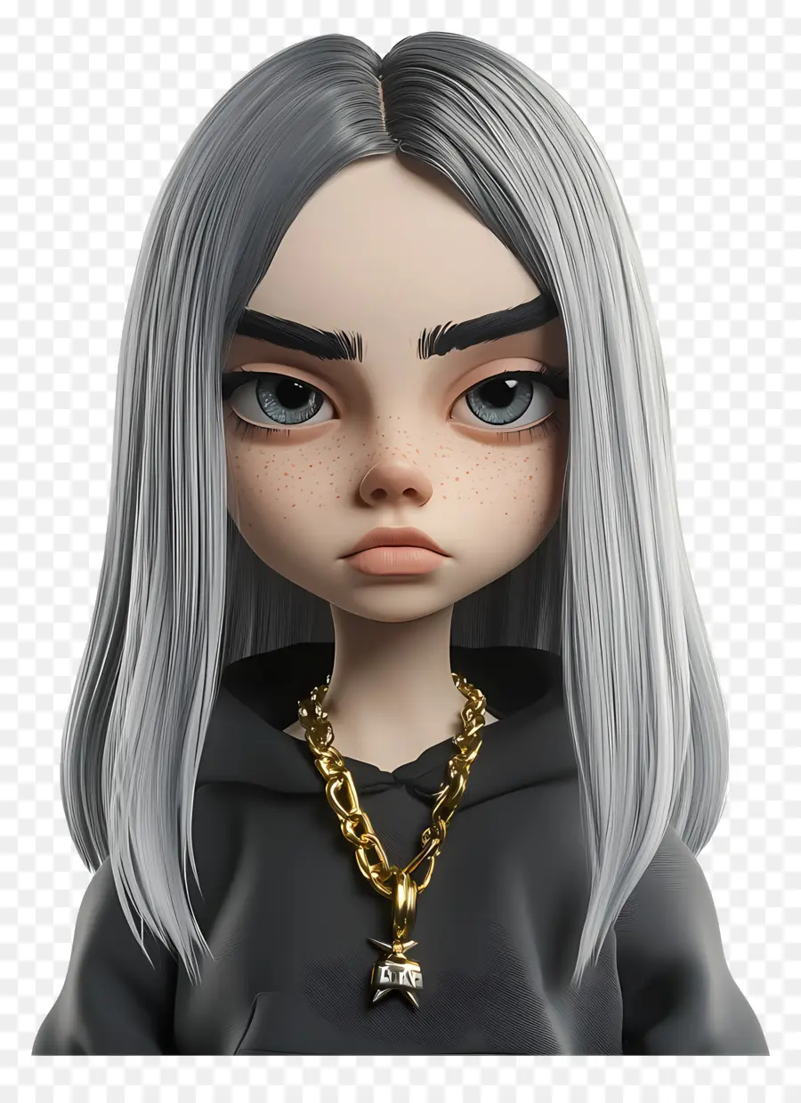 Billie Eilish，Karakter 3d Dengan Rambut Beruban PNG