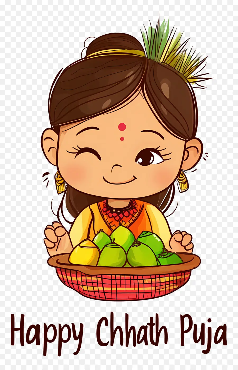 Selamat Chhath Puja，Gadis Dengan Buah PNG