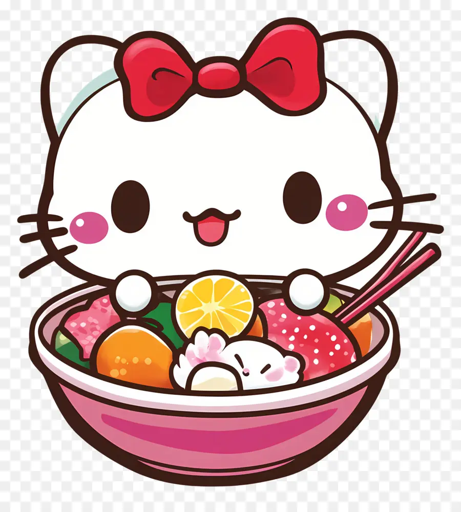 Stiker Hello Kitty，Kucing Dengan Mangkuk Makanan PNG