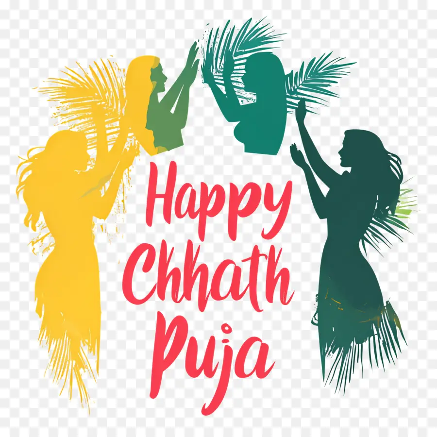 Selamat Chhath Puja，Siluet Dengan Daun PNG