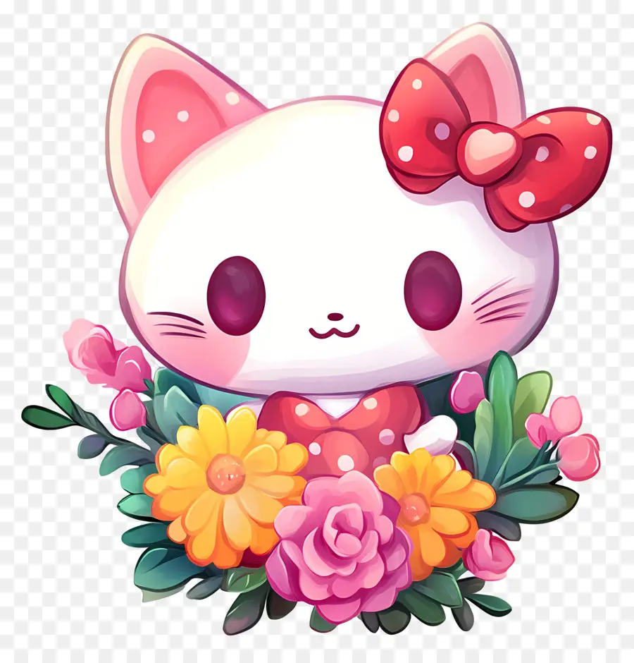 Stiker Hello Kitty，Kucing Dengan Bunga PNG