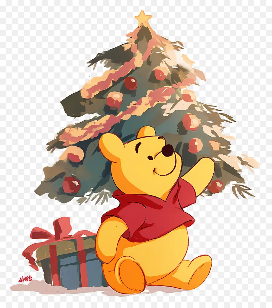 Winnie Si Beruang，Beruang Dengan Pohon Natal PNG