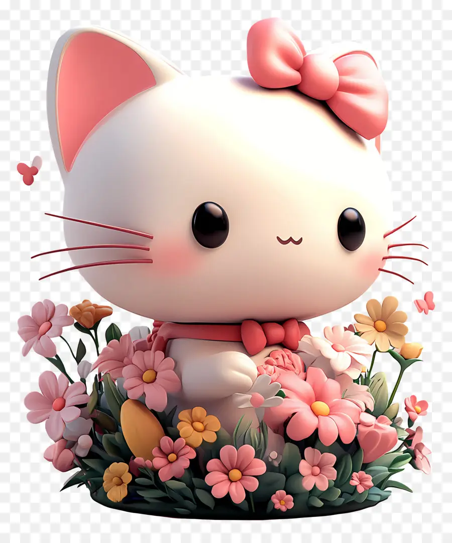 Stiker Hello Kitty，Kucing Putih Dengan Bunga PNG