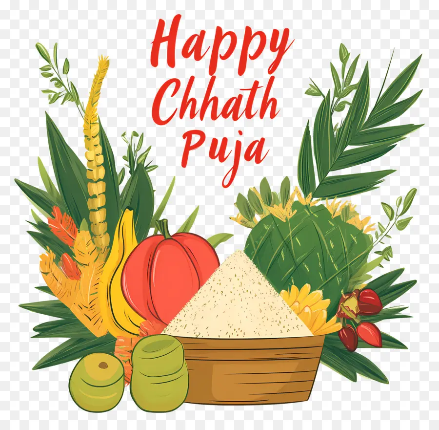 Selamat Chhath Puja，Buah Buahan Dan Biji Bijian PNG