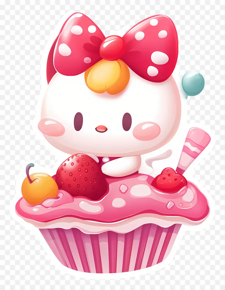 Stiker Hello Kitty，Kucing Di Cupcake PNG