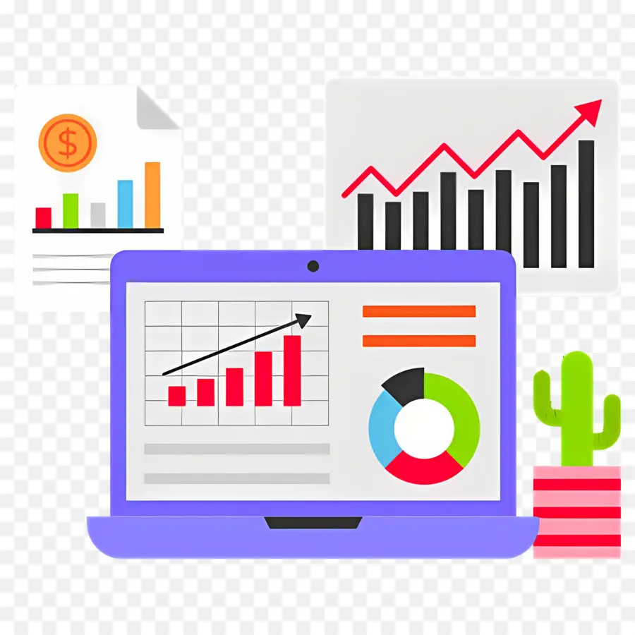 Pasar Saham，Laptop Dengan Grafik PNG