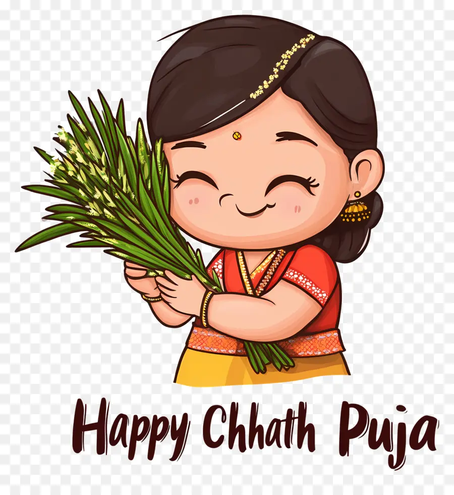 Selamat Chhath Puja，Gadis Dengan Daun PNG