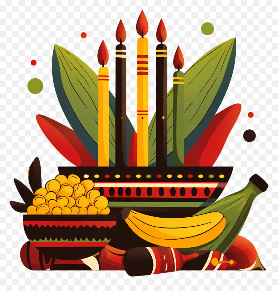 Selamat Kwanzaa，Lilin Dan Buah Buahan PNG