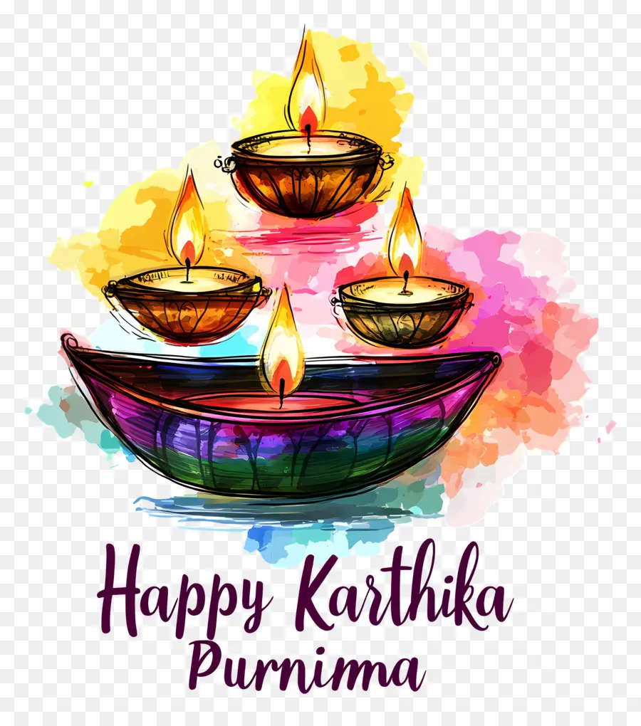 Karthika Purnima，Diya Berwarna Warni PNG