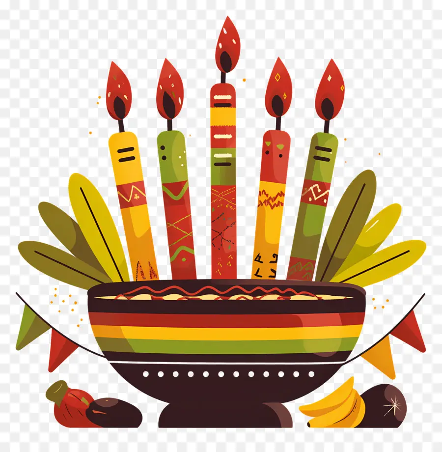 Selamat Kwanzaa，Lilin Dan Buah Buahan PNG