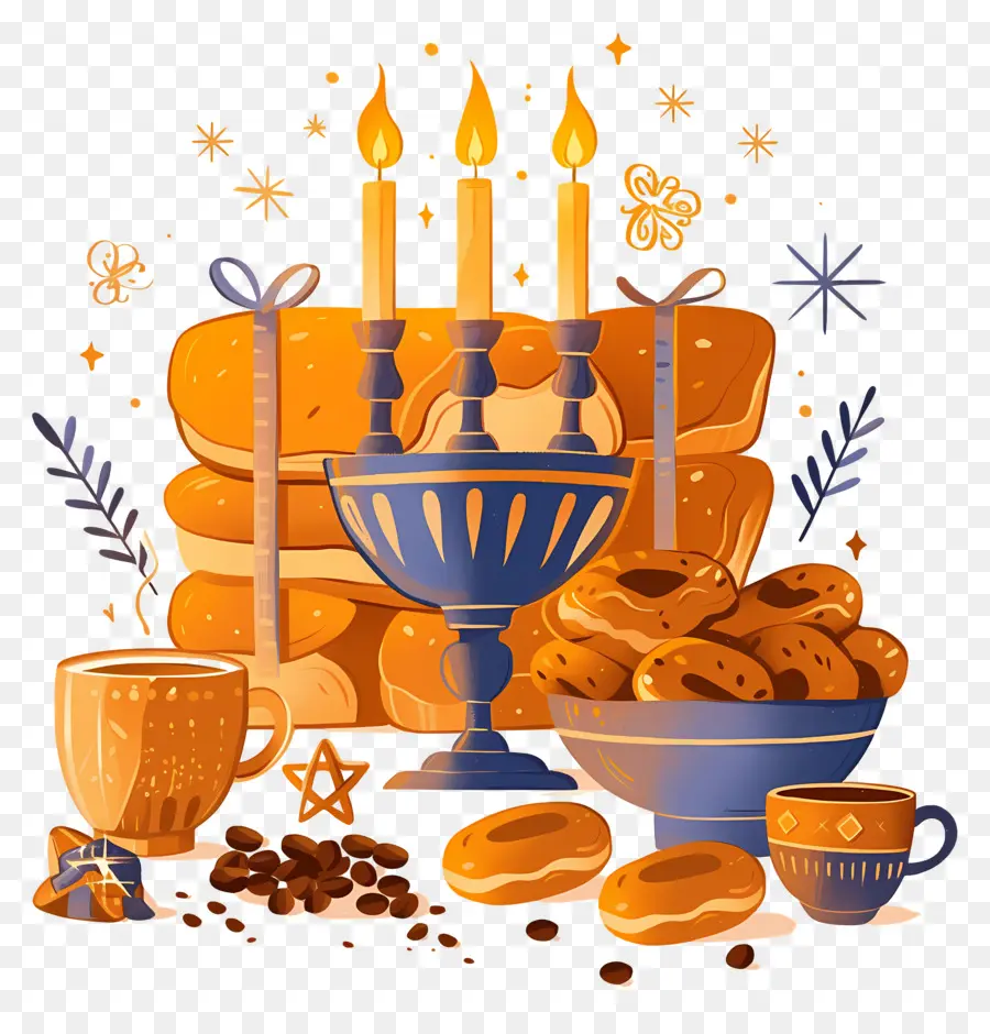 Hanukkah，Lilin Dan Donat Hanukkah PNG