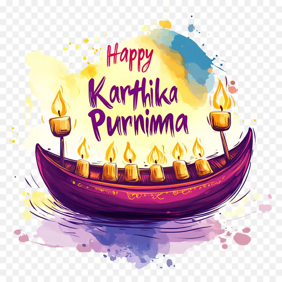 Selamat Karthika Purnima，Perahu Berwarna Warni Dengan Lilin PNG