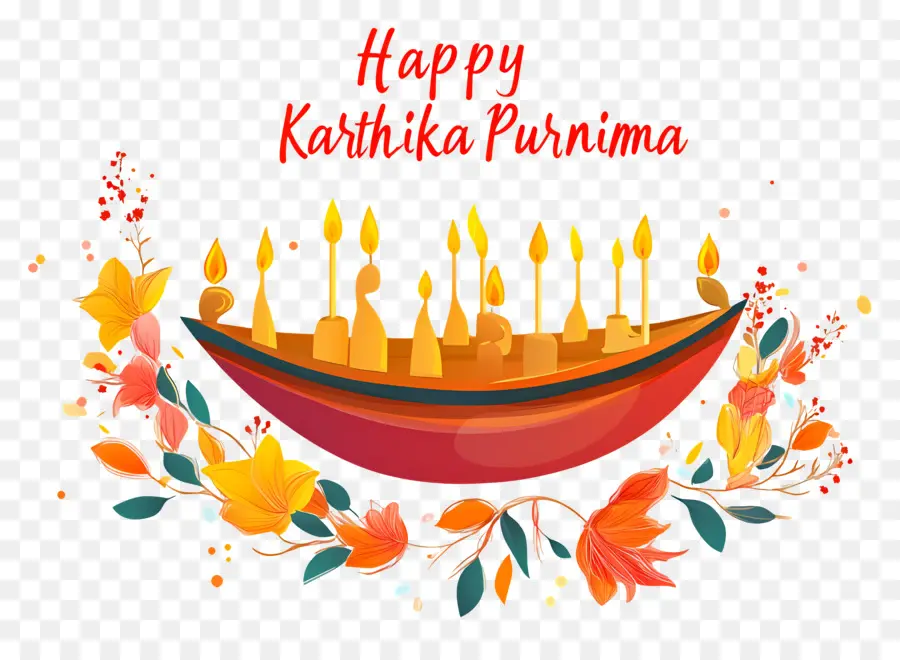 Selamat Karthika Purnima，Perahu Bunga Dengan Lilin PNG