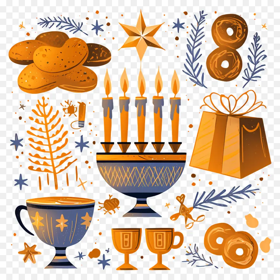 Hanukkah，Lilin Dan Camilan Hanukkah PNG