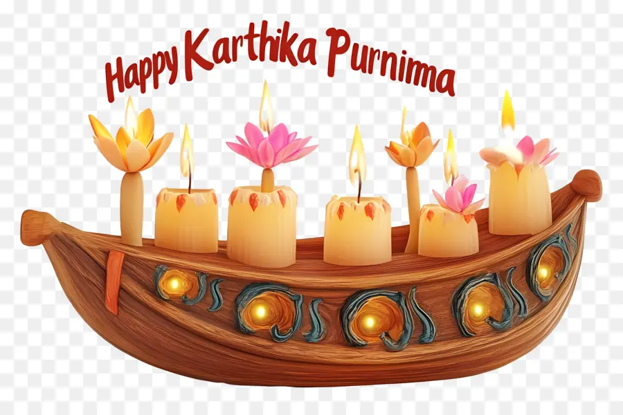 Selamat Karthika Purnima，Perahu Hias Dengan Lilin PNG