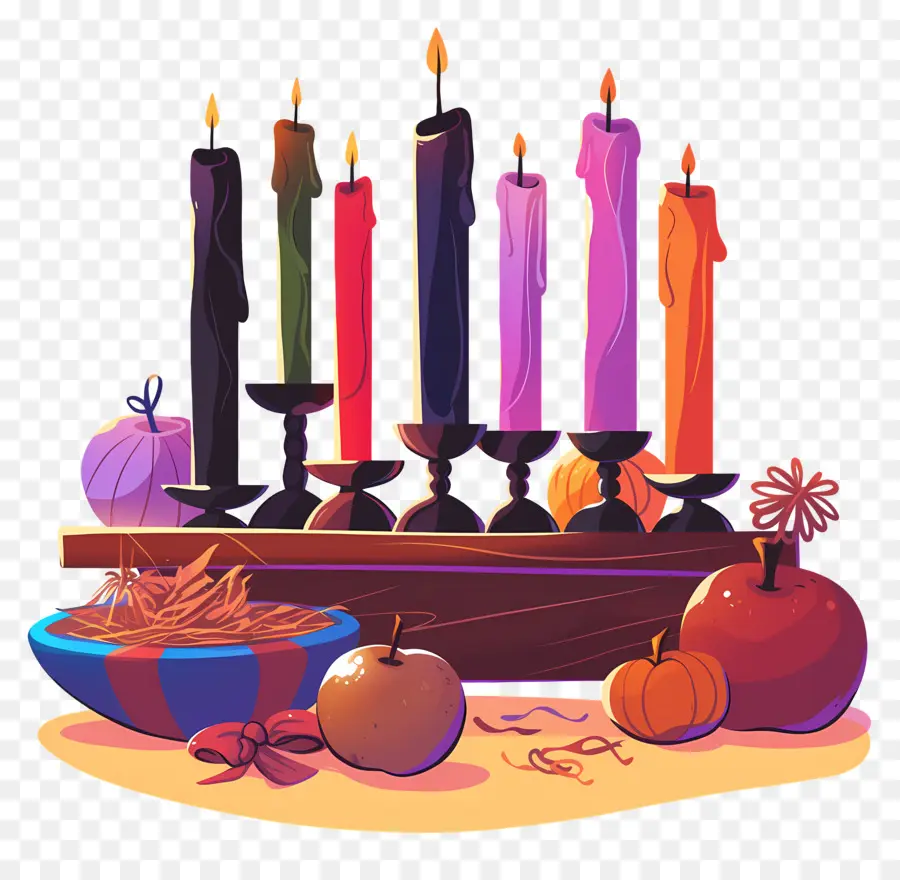 Selamat Kwanzaa，Lilin Dengan Buah Buahan PNG