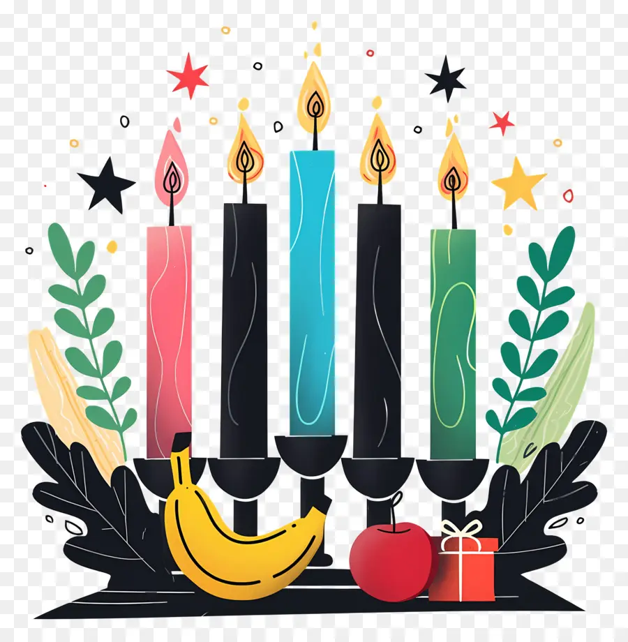 Selamat Kwanzaa，Lilin Dan Buah Berwarna Warni PNG