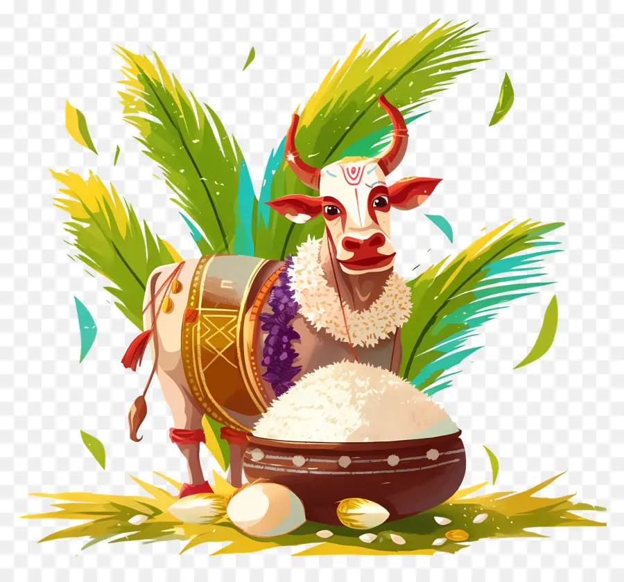 Pongal，Ilustrasi Sapi Meriah PNG