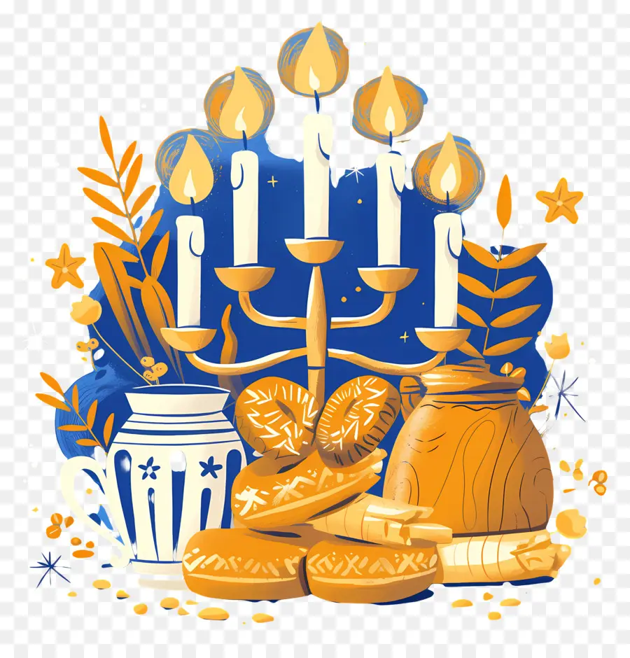 Hanukkah，Lilin Dan Roti Hanukkah PNG