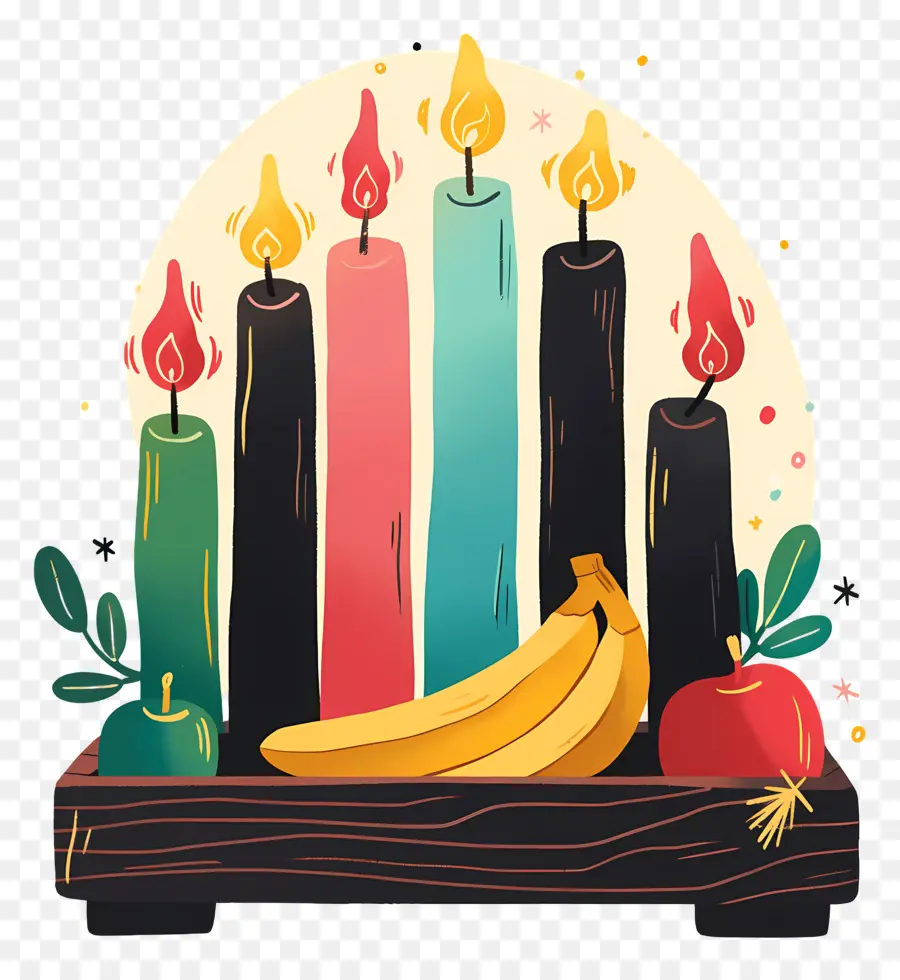 Selamat Kwanzaa，Lilin Dan Buah Berwarna Warni PNG