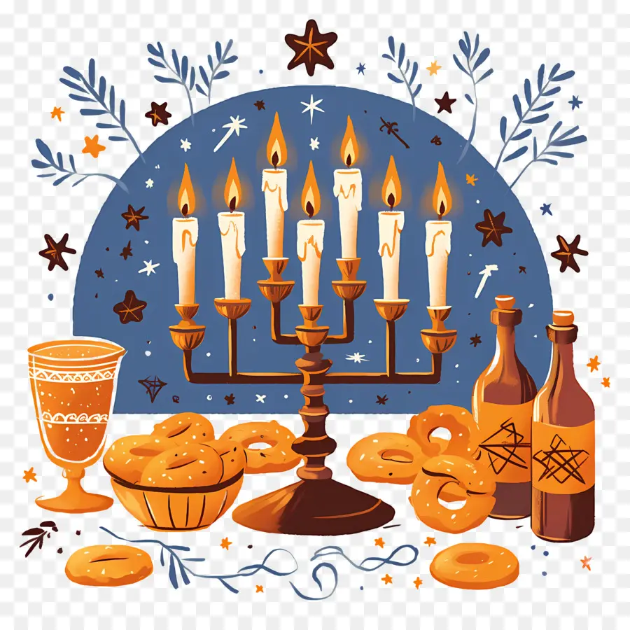 Hanukkah，Hanukkah Menorah Dan Suguhannya PNG