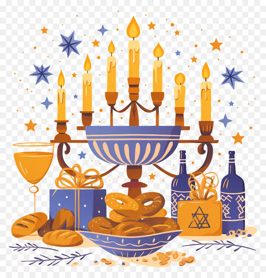 Hanukkah，Hanukkah Menorah Dan Suguhannya PNG