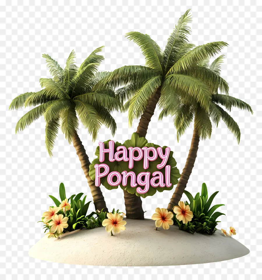 Selamat Pongal，Pohon Palem Dan Bunga PNG