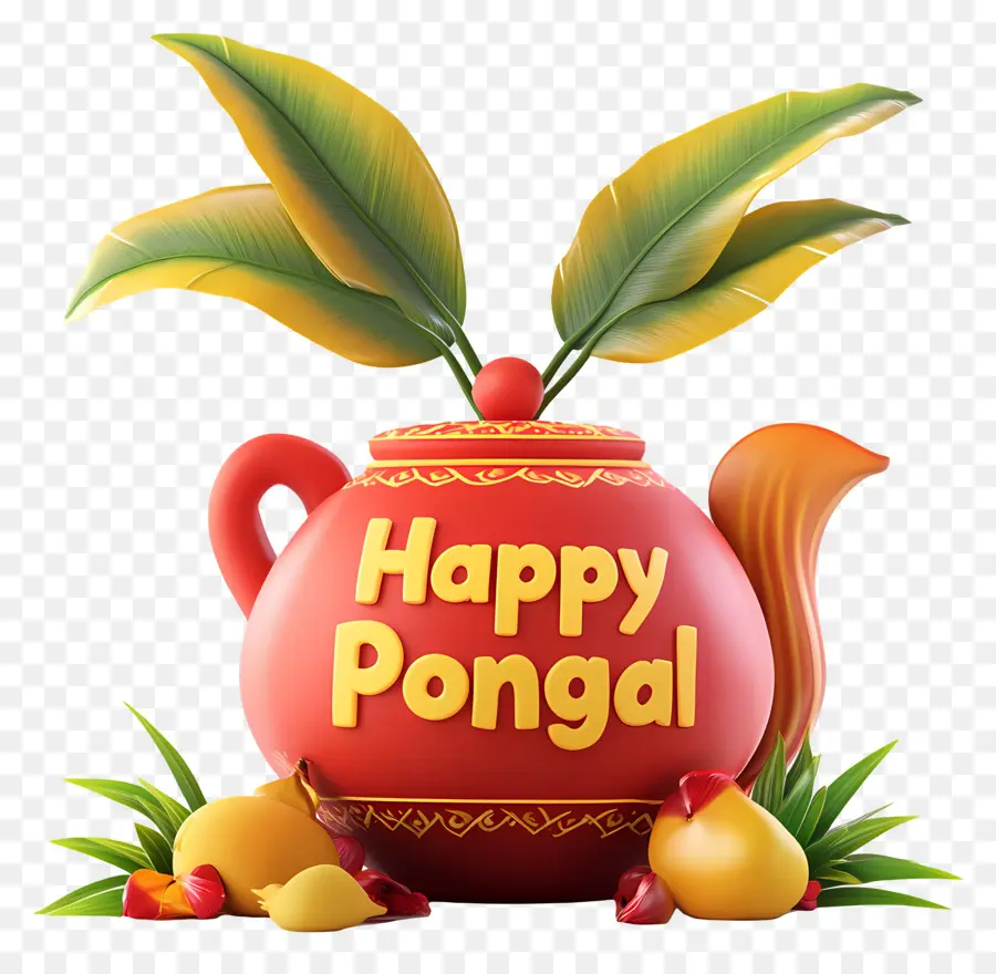 Selamat Pongal，Pot Dengan Daun PNG