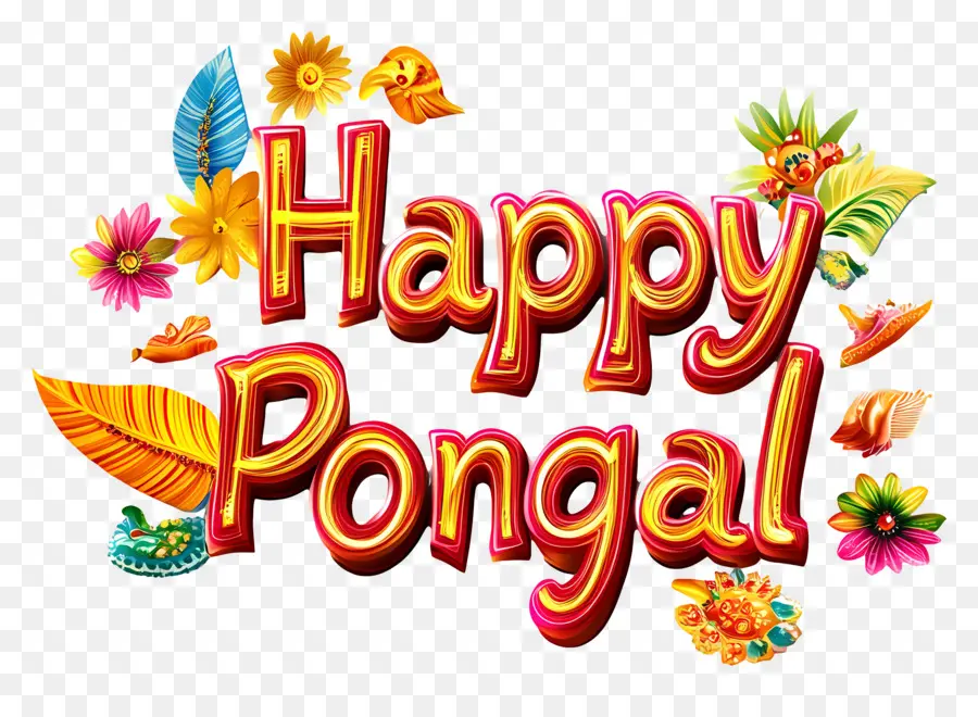 Selamat Pongal，Teks Dengan Bunga PNG