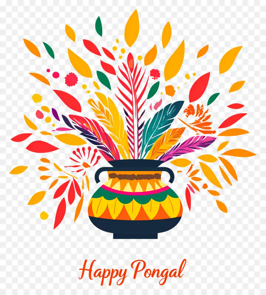 Selamat Pongal，Pot Berwarna Warni Dengan Bulu PNG