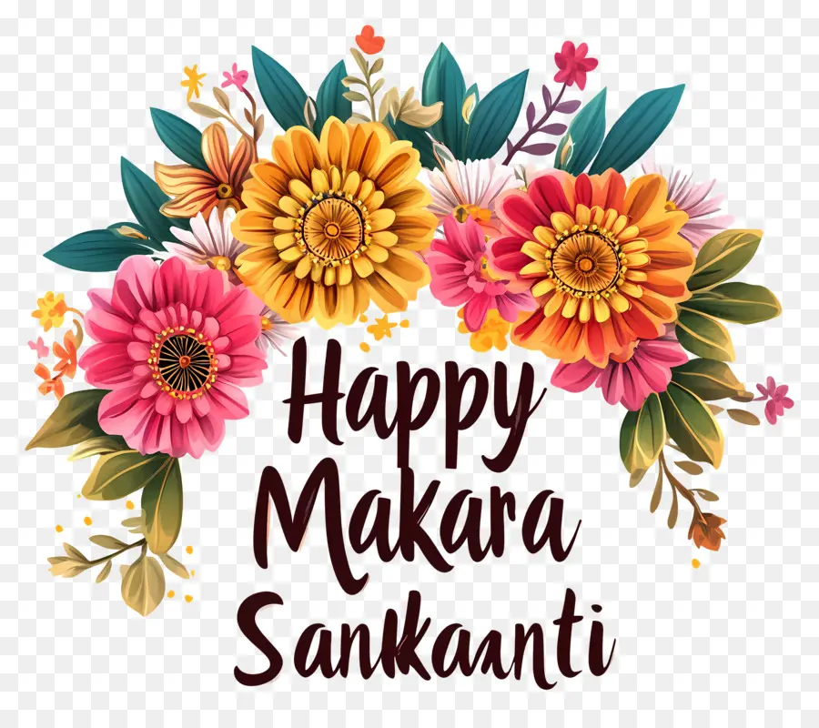 Selamat Makar Sankranti，Rangkaian Bunga PNG