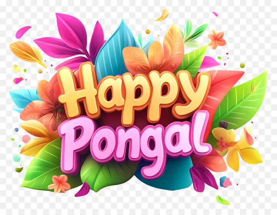 Selamat Pongal，Bunga Dan Daun Berwarna Warni PNG