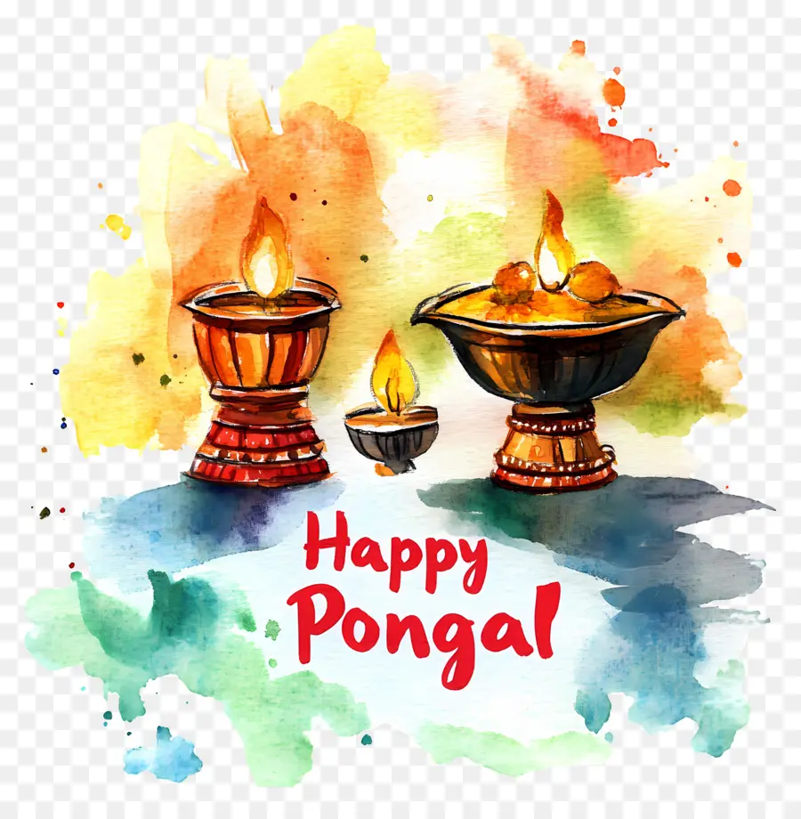 Selamat Pongal，Lampu Cat Air PNG